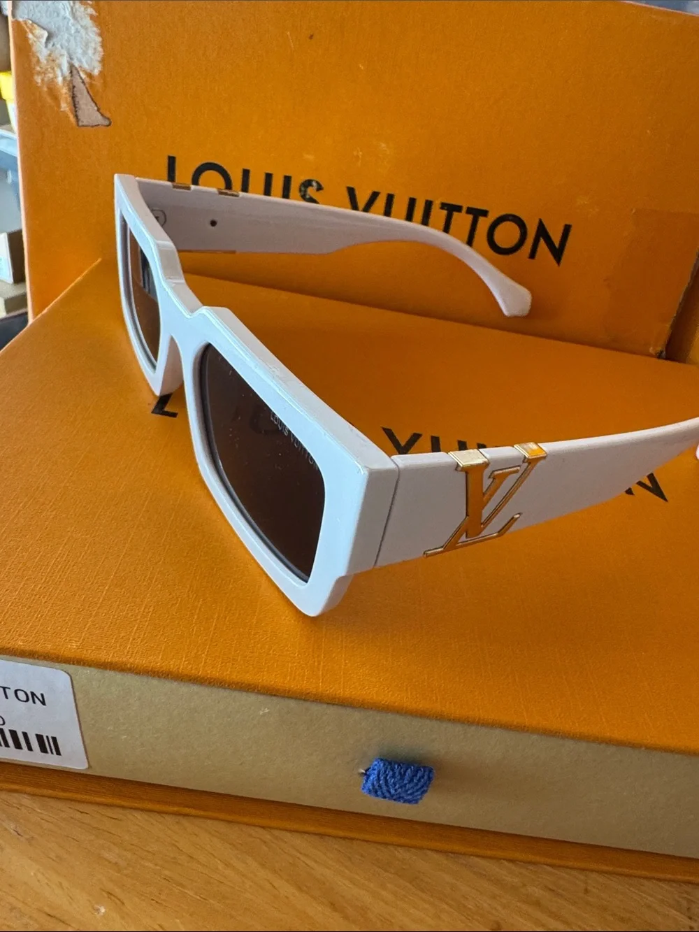 White Rectangular Sunglasses with Dark Lenses
